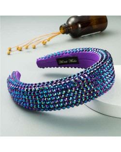 Resin Beads Shining Design Sponge Bold Fashion Women Hair Hoop - Purple