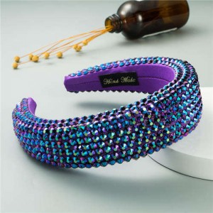 Resin Beads Shining Design Sponge Bold Fashion Women Hair Hoop - Purple
