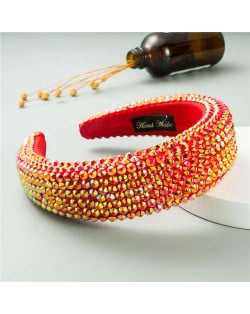 Resin Beads Shining Design Sponge Bold Fashion Women Hair Hoop - Red