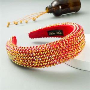 Resin Beads Shining Design Sponge Bold Fashion Women Hair Hoop - Red