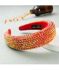 Resin Beads Shining Design Sponge Bold Fashion Women Hair Hoop - Red