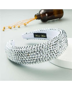 Resin Beads Shining Design Sponge Bold Fashion Women Hair Hoop - Silver