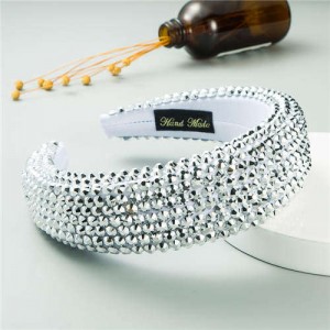 Resin Beads Shining Design Sponge Bold Fashion Women Hair Hoop - Silver