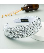 Resin Beads Shining Design Sponge Bold Fashion Women Hair Hoop - Silver