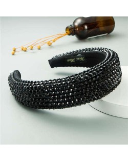 Resin Beads Shining Design Sponge Bold Fashion Women Hair Hoop - Black