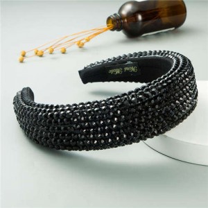 Resin Beads Shining Design Sponge Bold Fashion Women Hair Hoop - Black