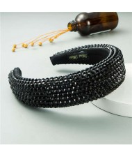 Resin Beads Shining Design Sponge Bold Fashion Women Hair Hoop - Black