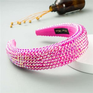 Resin Beads Shining Design Sponge Bold Fashion Women Hair Hoop - Rose