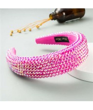 Resin Beads Shining Design Sponge Bold Fashion Women Hair Hoop - Rose
