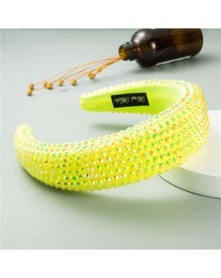 Resin Beads Shining Design Sponge Bold Fashion Women Hair Hoop - Yellow