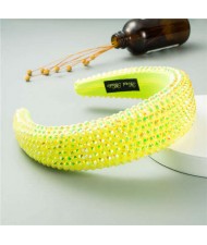 Resin Beads Shining Design Sponge Bold Fashion Women Hair Hoop - Yellow