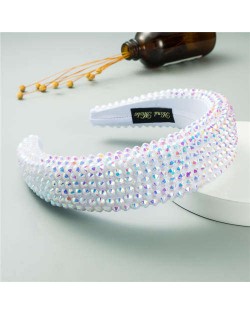 Resin Beads Shining Design Sponge Bold Fashion Women Hair Hoop - White