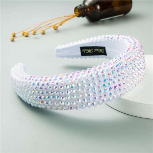 Resin Beads Shining Design Sponge Bold Fashion Women Hair Hoop - White