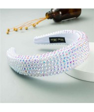 Resin Beads Shining Design Sponge Bold Fashion Women Hair Hoop - White