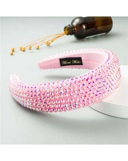 Resin Beads Shining Design Sponge Bold Fashion Women Hair Hoop - Pink