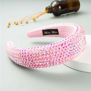 Resin Beads Shining Design Sponge Bold Fashion Women Hair Hoop - Pink