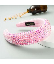 Resin Beads Shining Design Sponge Bold Fashion Women Hair Hoop - Pink