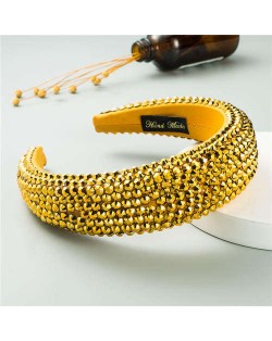 Resin Beads Shining Design Sponge Bold Fashion Women Hair Hoop - Golden