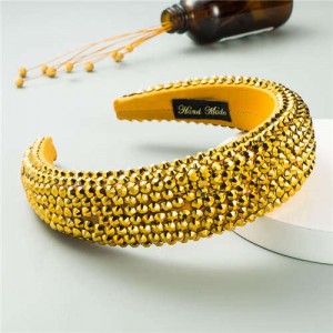 Resin Beads Shining Design Sponge Bold Fashion Women Hair Hoop - Golden