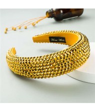 Resin Beads Shining Design Sponge Bold Fashion Women Hair Hoop - Golden