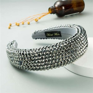 Resin Beads Shining Design Sponge Bold Fashion Women Hair Hoop - Gray