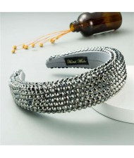 Resin Beads Shining Design Sponge Bold Fashion Women Hair Hoop - Gray