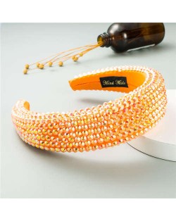 Resin Beads Shining Design Sponge Bold Fashion Women Hair Hoop - Orange