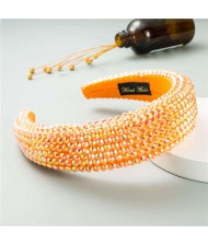 Resin Beads Shining Design Sponge Bold Fashion Women Hair Hoop - Orange