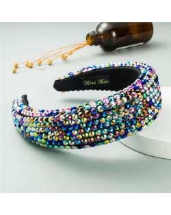 Resin Beads Shining Design Sponge Bold Fashion Women Hair Hoop - Multicolor