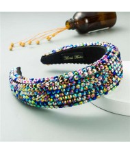 Resin Beads Shining Design Sponge Bold Fashion Women Hair Hoop - Multicolor
