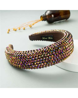 Resin Beads Shining Design Sponge Bold Fashion Women Hair Hoop - Brown