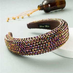 Resin Beads Shining Design Sponge Bold Fashion Women Hair Hoop - Brown