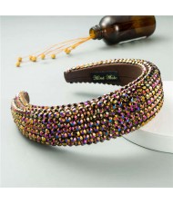 Resin Beads Shining Design Sponge Bold Fashion Women Hair Hoop - Brown