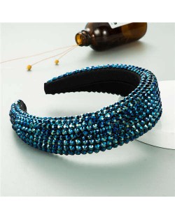 Resin Beads Shining Design Sponge Bold Fashion Women Hair Hoop - Royal Blue
