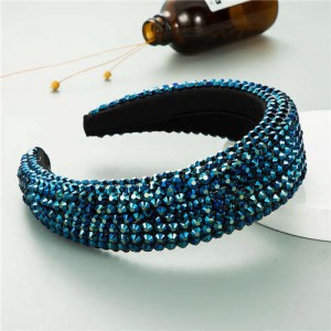 Resin Beads Shining Design Sponge Bold Fashion Women Hair Hoop - Royal Blue