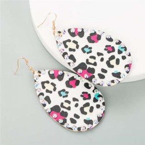 Rhinestone Embellished Folk Fashion Waterdrop Leather Texture Women Wholesale Earrings - White