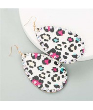 Rhinestone Embellished Folk Fashion Waterdrop Leather Texture Women Wholesale Earrings - White