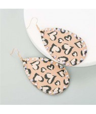 Rhinestone Embellished Folk Fashion Waterdrop Leather Texture Women Wholesale Earrings - Khaki