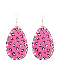 Rhinestone Embellished Folk Fashion Waterdrop Leather Texture Women Wholesale Earrings - Rose