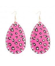 Rhinestone Embellished Folk Fashion Waterdrop Leather Texture Women Wholesale Earrings - Rose