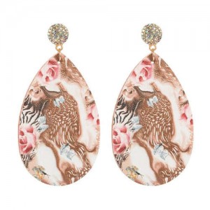 Vintage Floral Abstract Prints Waterdrop Leather Texture Women High Fashion Earrings