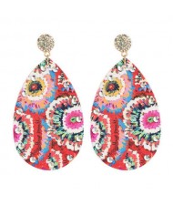 Rhinestone Embellished Colorful Flowers Prints Bohemian Fashion Leather Texture Women Wholesale Earrings