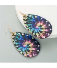 Rhinestone Embellished Leather Texture Waterdrop Design Women High Fashion Earrings - Universe