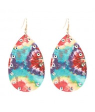 Rhinestone Embellished Leather Texture Waterdrop Design Women High Fashion Earrings - Abstract Floral
