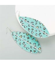 Rhinestone Embellished Heart Leopard Prints Leaves Shape Women Fashion Earrings - Lake Blue