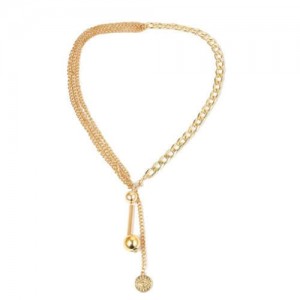 Eye Pendant and Tassel Balls Triple Layers Creative Style Women Fashion Necklace - Golden