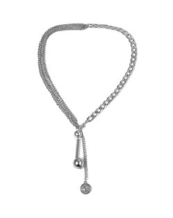 Eye Pendant and Tassel Balls Triple Layers Creative Style Women Fashion Necklace - Silver