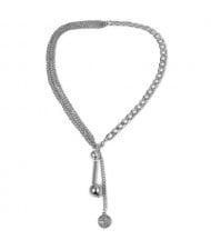 Eye Pendant and Tassel Balls Triple Layers Creative Style Women Fashion Necklace - Silver