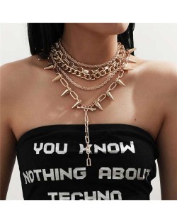 Multi-layer Rivets Style Punk Fashion Golden Choker Alloy Necklace