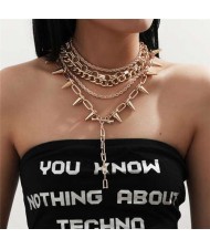 Multi-layer Rivets Style Punk Fashion Golden Choker Alloy Necklace
